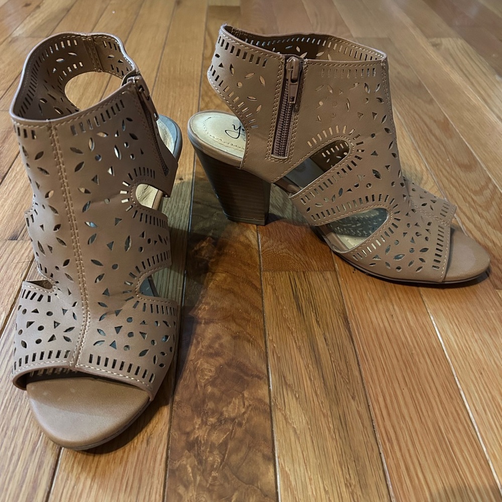 Brown Chunky Heel Peep-Toe Booties